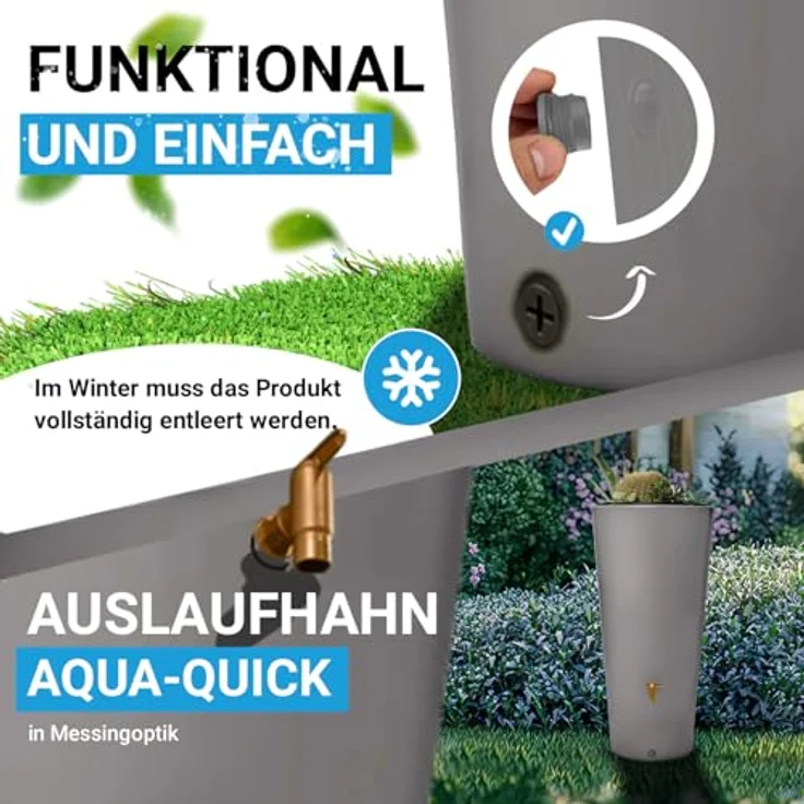 4rain Vaso 2in1 Regentonne 220 Liter zinkgrau inkl. Kunststoff-Auslaufhahn und Fallrohranschluss - Regenwassersammeln und stilvolles Gartenaccessoire – Bild 4