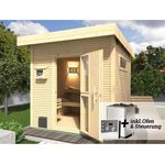 Weka Design-Saunahaus 'Kuopio' natur, mit 9 kW OS-Ofenset, analoger Steuerung 238 x 238 x 253 cm, modernes wekaLine-Profil, Anthrazit mit weißen Elementen