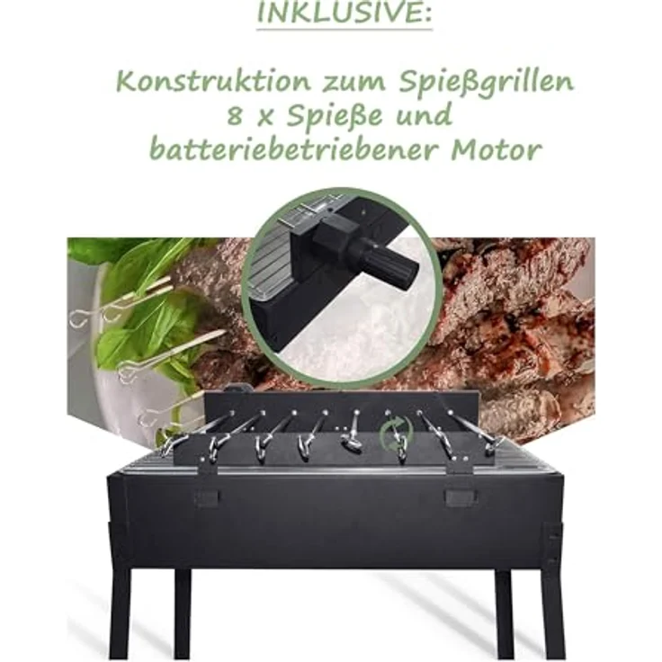 Mangal Grill 2in1 inkl 8x Drehspieße mit Motor und Grillrost Schaschlik Standgrill – Bild 4