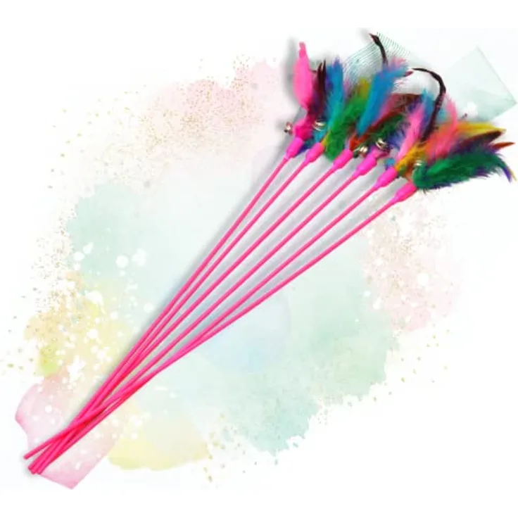 Lyra Pet® 10 Stück Katzenangel mit Feder rosa Spielangel Spielzeug Katze