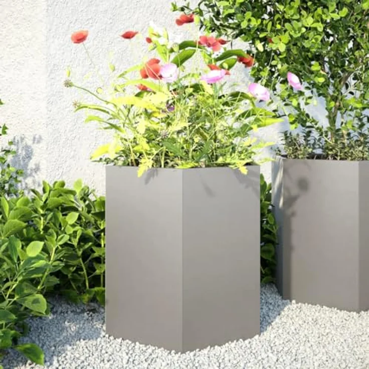 vidaXL Pflanzkübel 2 STK. Sechseckig 46x40x45 Edelstahl, Witterungsbeständig und geräumig – Bild 2