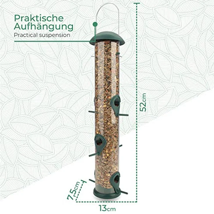 I 20cm Körner Vogelfutterspender Grün Mit 2 Anflugplätzen Vogel Futterstation: Gruen 40Cm – Bild 2