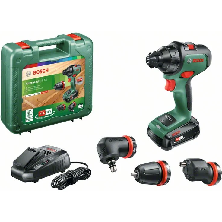 Bosch AdvancedDrill 18 06039B5007 Power for All 18V Akku-Bohrschrauber 1 x 2,5 Ah mit Akku mit Ladegerät mit Tragekoffer mit 3 Aufsätzen – Bild 1