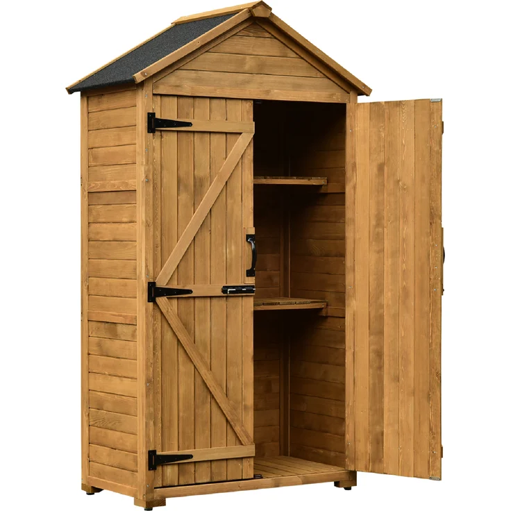 MCombo Gartenschrank Geräteschuppen Werkzeugschrank 1000, Outdoor-Schrank Gartenbox, mit Satteldach, aus Holz, Natur, 48 X 90 X 178 cm – Bild 2