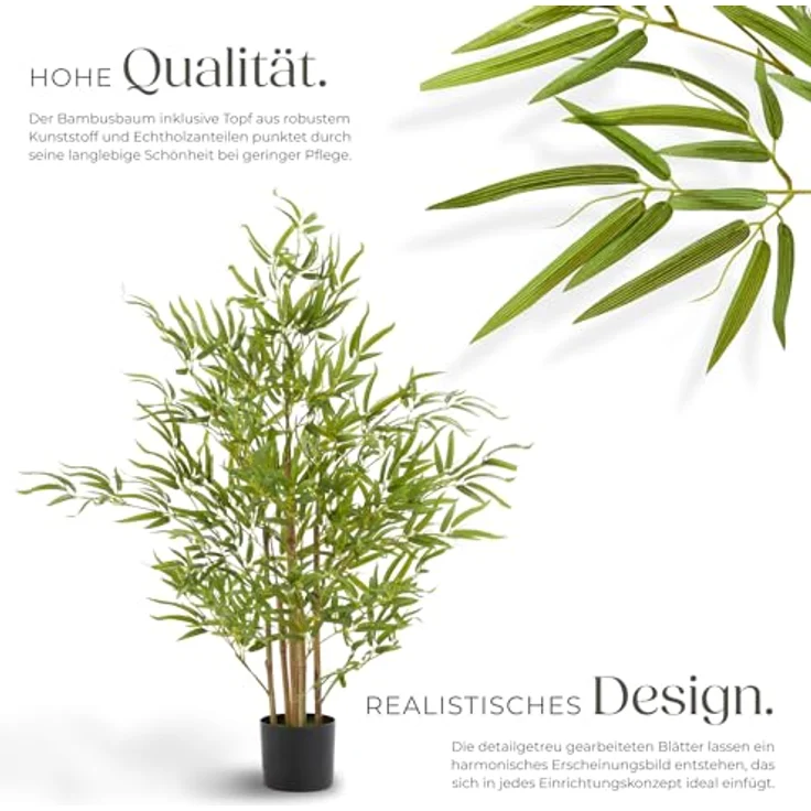 tectake® Bambus künstliche Zimmerpflanzen, Fake Plant - 120 cm, naturgetreuer Bambusbaum, vielseitige Dekoration für jeden Raum – Bild 3