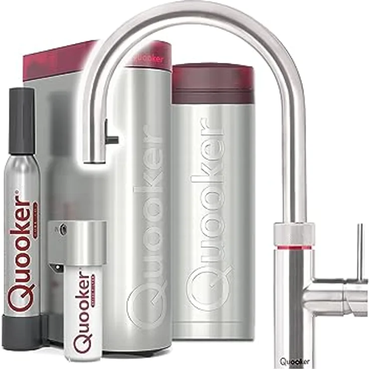 QUOOKER Flex Set, PRO3 Reservoir, CUBE Voll-Edelstahl, Kochend-Wasserhahn mit flexiblem Zugauslauf, 7 Jahre Garantie