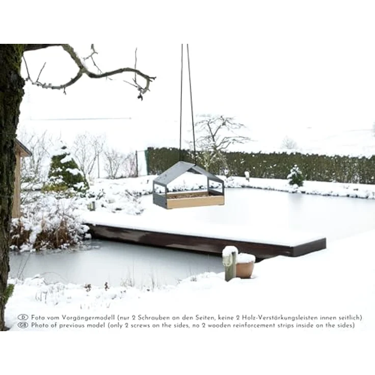 WONDERMAKE® Design Vogelhaus aus Metall und Holz wetterfest zum Aufhängen, modernes Vogelfutterhaus klein Metalldach hängend, Vogelhäuschen Futterhaus für Vögel, schwarz – Bild 5