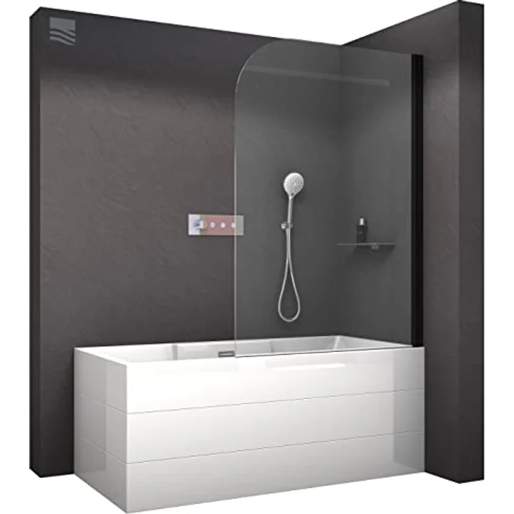 BERNSTEIN Badewannenaufsatz NT201, Faltwand für Badewanne 100x140cm, Duschtrennwand aus 6mm ESG-Glas mit Hebe-Senk-Mechanismus, Profilfarbe Schwarz matt – Bild 1
