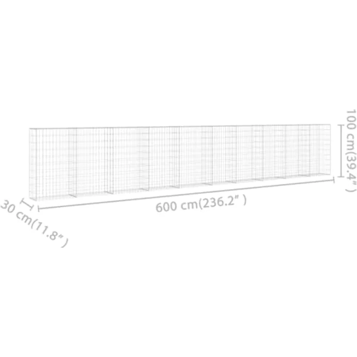 vidaXL Gabionenwand mit Abdeckung Verzinkter Stahl 600×30×100 cm – Bild 4