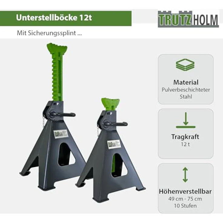 TRUTZHOLM Sägebock 4 Stück, 12 Tonnen Traglast pro Stütze, höhenverstellbar von 490 bis 750 mm, grün/anthrazit – Bild 2