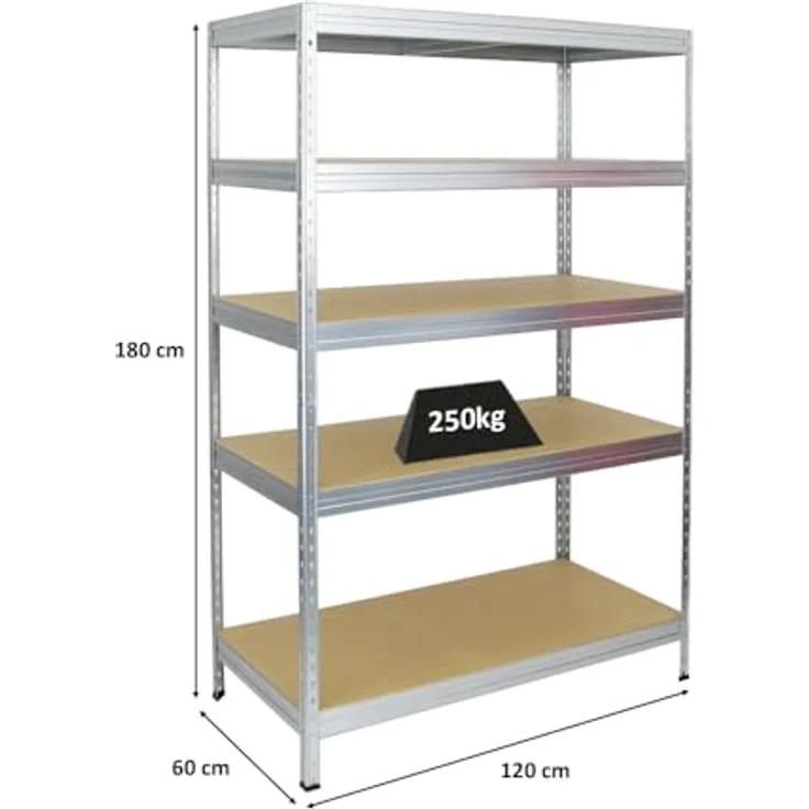Proregal Schwerlastregal Rivet, 180 x 120 x 60 cm, 5 Böden, Traglast 250 kg pro Boden, verzinkt – Bild 2