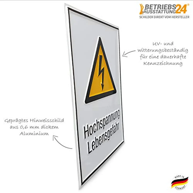 Betriebsausstattung24® Warn-Kombischild „Hochspannung Lebensgefahr“, Aluminium, 13,1 x 18,5 cm, UV- & witterungsbeständig, für Innen- und Außenbereich – Bild 2