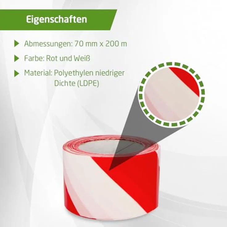 Amig Absperrband Rot-Weiß, LDPE, 200 m x 70 mm, nicht selbstklebend, wasserfest, flexibles Warnband zur Gefahrenkennzeichnung – Bild 3
