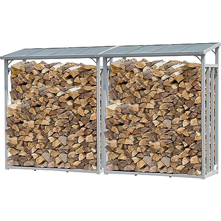 QUICK STAR Kaminholzregal Set 2 Stück, Aluminium wetterfest, Anthrazit, 130 x 70 x 185 cm, 3,2 m³ Kapazität, 40 mm Stahlprofil – Bild 1