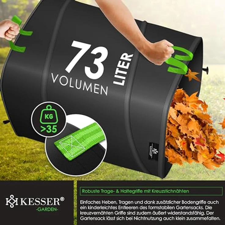 KESSER® Pop-Up-Gartensack 73L Laubsack Gartenabfallsack inkl. Handschuhe | Selbststehend mit Griffen Stabil Robust & Faltbar | Grünschnitt-Gartensack in Schwarz – Bild 5