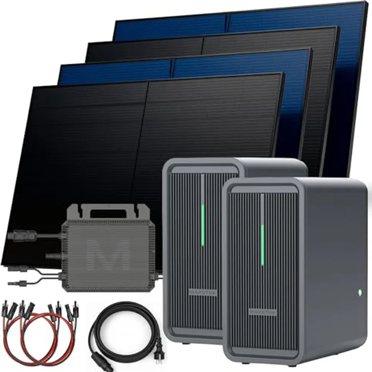 SUNNIVA® SUNNIVA® 2000W Balkonkraftwerk, Komplettset mit 4.48 kWh Speicher MARSTEK 2x B2500-D, Bifazial Fullblack, 4x 500W N-Type Glas-Glas Module, steckerfertig – Bild 1