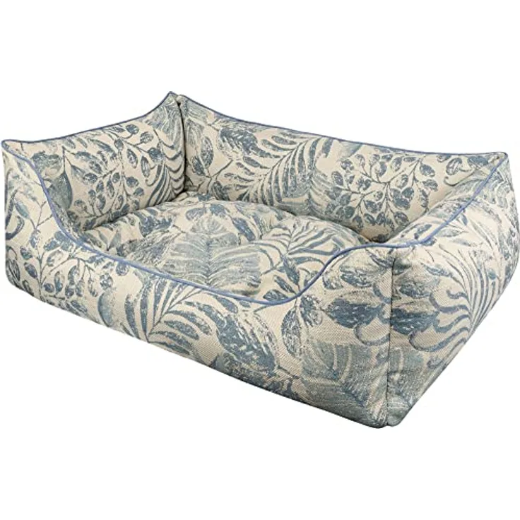 Dandy Dog Hundebett Flora Topaz - abziehbar Bezug und Füllung waschbar robuste kuschelige Leinenoptik hochwertige Qualität Made in Germany - Größe L, Beige/Blau