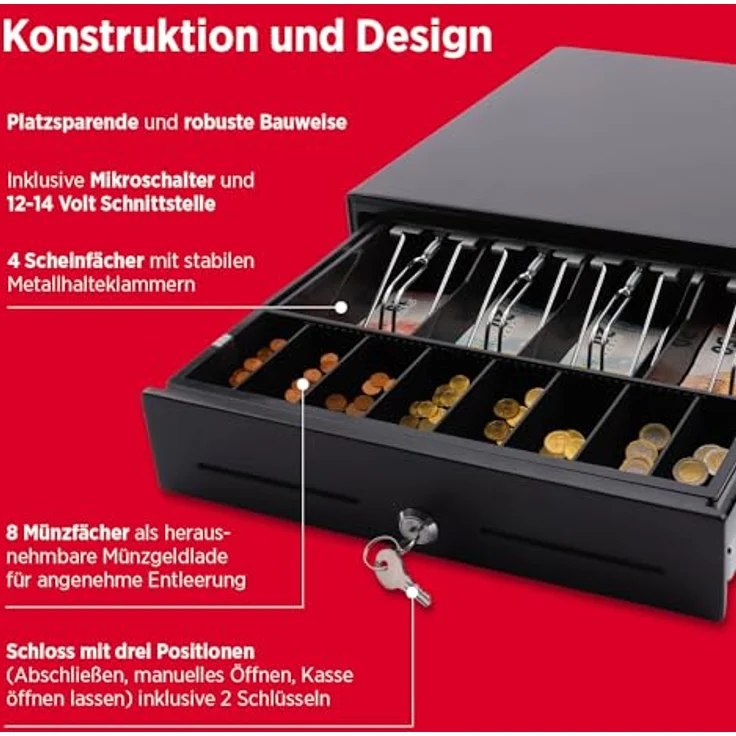 OLYMPIA OFFICE Geldkassette SD 330A, Metall Kassenschublade mit 8 Münzfächern und 4 Scheinfächern, schwarz – Bild 6