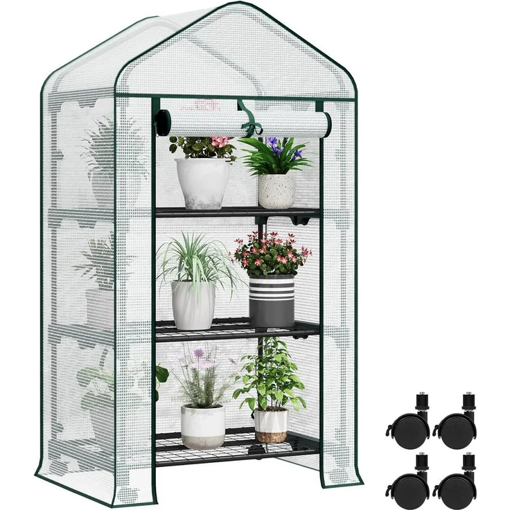 Woltu Tomatengewächshaus, BxTxH: 70 x 50 x 130,00 cm, Gewächshaus mit Rollen, Winterschutz, Spitzdach, Weiß