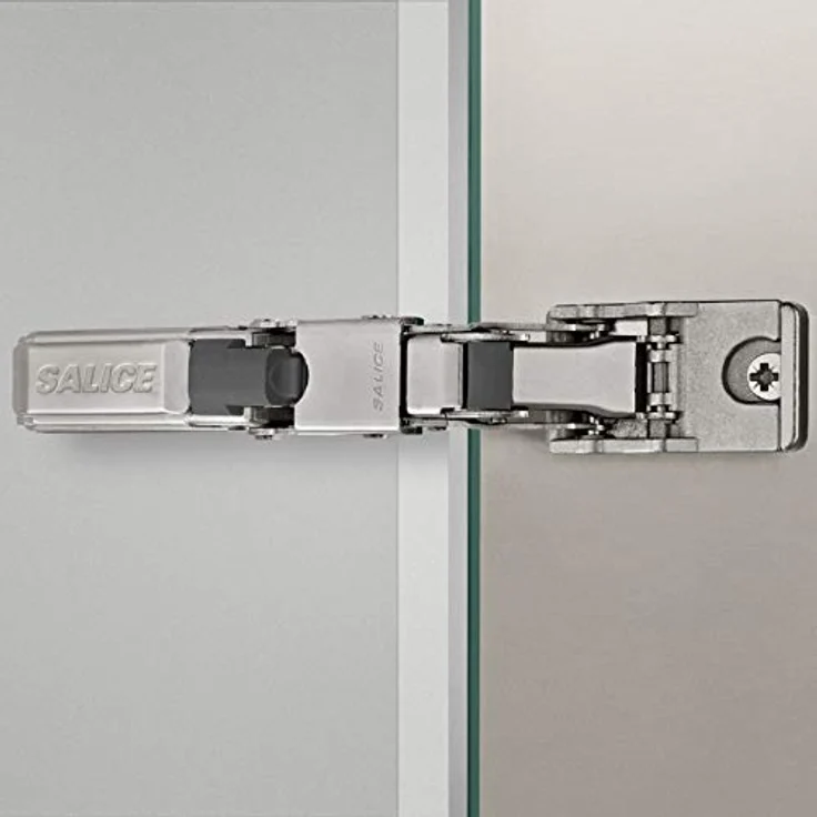 2 x Salice Universalscharnier mit Dämpfer für Glastür oder Spiegeltür 110° mit Kreuz-Montageplatte Höhe 3 mm mit Euroschrauben, Exzenterverstellung, Möbelscharniere mit Abdeckkappen – Bild 3
