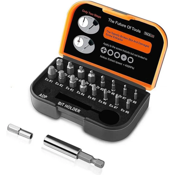 TACKLIFE Bit-Schraubendreher, Beschädigte Schraubenentferner Bit, 18-teiliges Set, Härte 62HRC