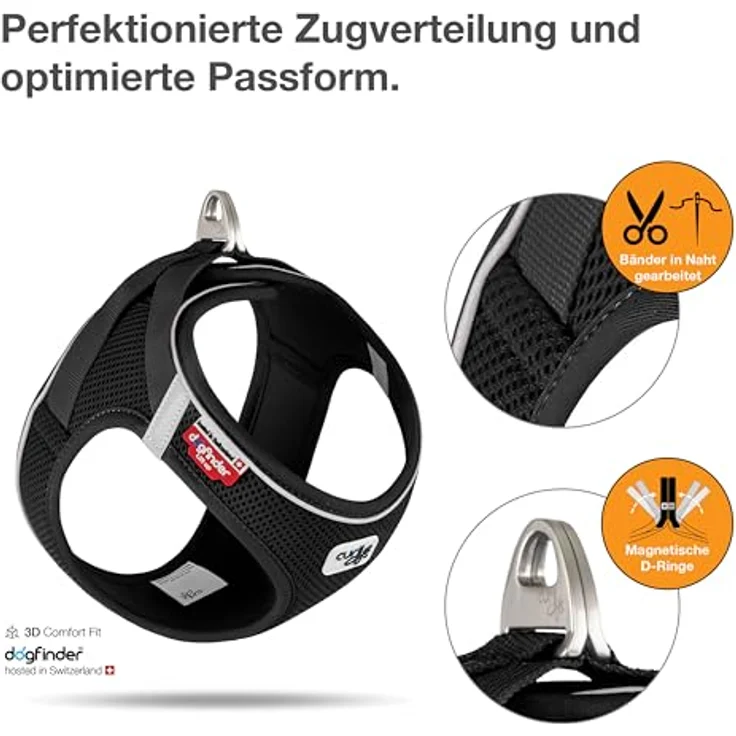 Curli Magnetic Vest Harness V2, Hundegeschirr mit optimiertem 3D Comfort Fit, magnetischen D-Ringen, reflektierendem Saum, schwarz, Größe XS – Bild 3