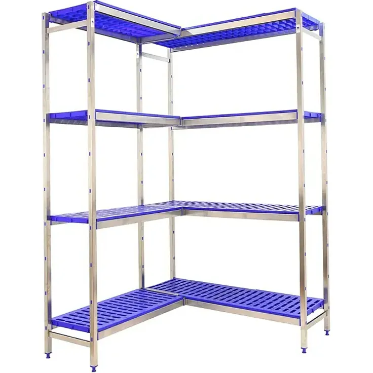 Simonrack Simoninox Eckregal, 160 x 126 x 40 cm, 4 Böden, 180 kg Traglast pro Boden, höhenverstellbare Füße, PP-Kunststoffböden