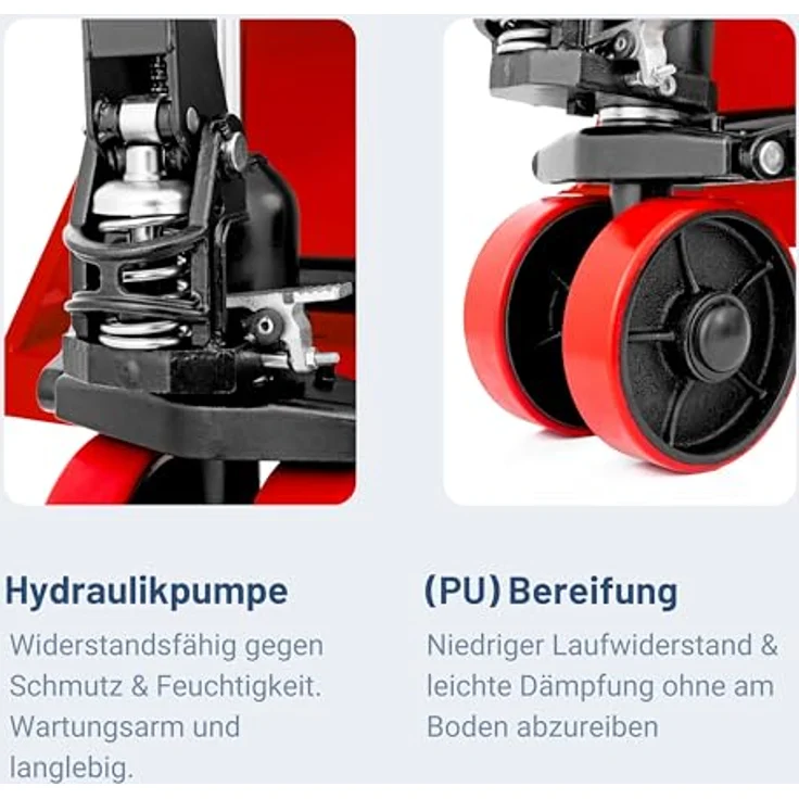 Pallit Gabelhubwagen COLOR, 2500 kg Tragkraft, 1150 mm Gabellänge, manuell hydraulisch, RAL 2011 tieforange, PU Rollen – Bild 4