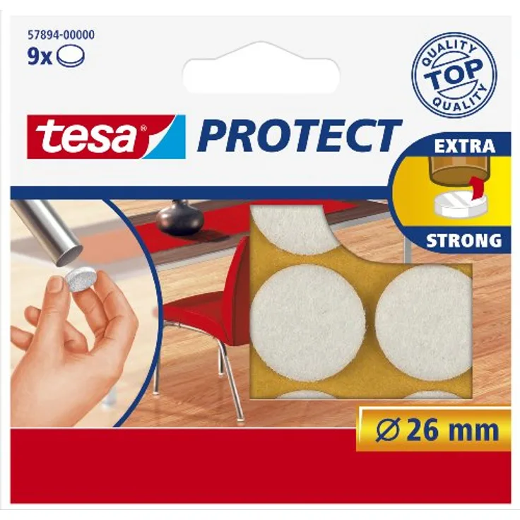 Tesa Protect Filzgleiter, rund, Ø26mm, weiß, 9 Stück
