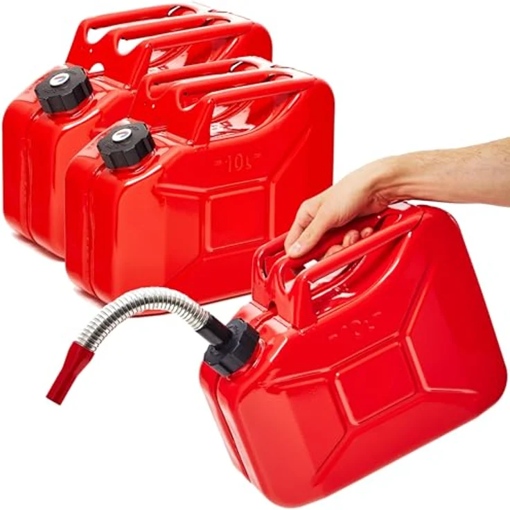 BW® Benzinkanister Metall 3x 10 Liter, rot RAL 3000, mit Schraubverschluss und Ausgießer, TÜV-geprüft, UN-zugelassen, Made in Europe – Bild 1