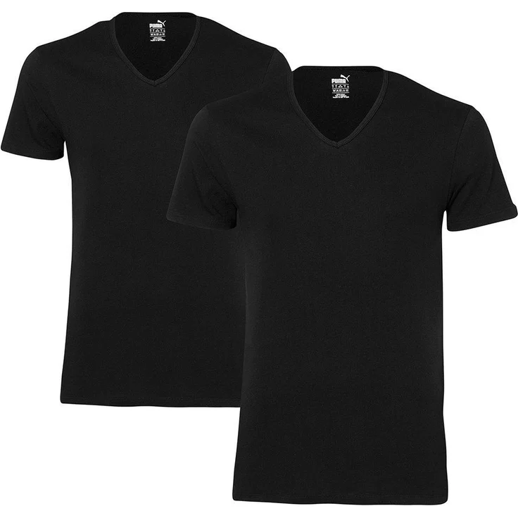 PUMA Poloshirt Puma V Neck Tee, 2er Pack schwarz/weiß aus 100% Baumwolle
