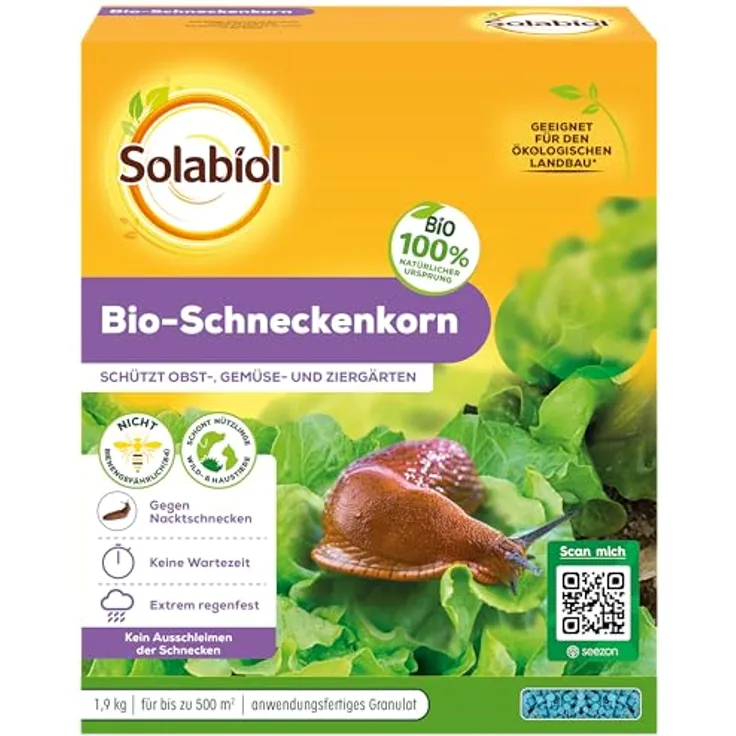 Solabiol Bio-Schneckenkorn, 1,9 kg Faltschachtel für ökologische Schneckenbekämpfung, bis zu 500m², regenfest und nützlingsschonend