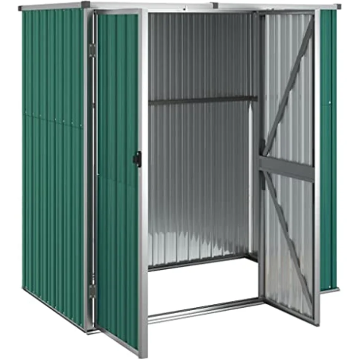 vidaXL Gerätehaus Grün 161x89x161 cm Verzinkter Stahl, Schrägdach und organisierter Stauraum – Bild 4