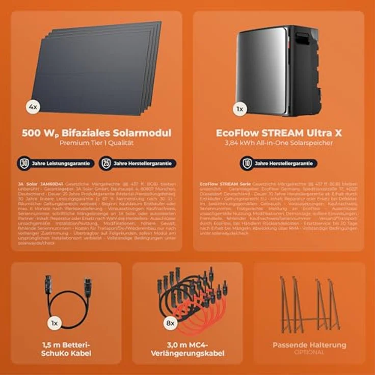 Solarway SOLARWAY Balkonkraftwerk 2000 Watt Ultra | EcoFlow STREAM Ultra X 3840 Wh Batterie mit 4x500Wp bifazialen Solarmodulen und EcoFlow App Steuerung – Bild 9