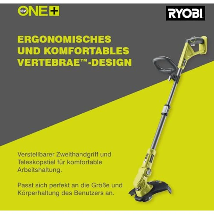 Ryobi Akku-Rasentrimmer 'RLT183220S' mit Akku und Ladegerät, 20 Minuten Akkulaufzeit, Teleskopstil, 3-fache Schnittwinkelverstellung, schwarz – Bild 4