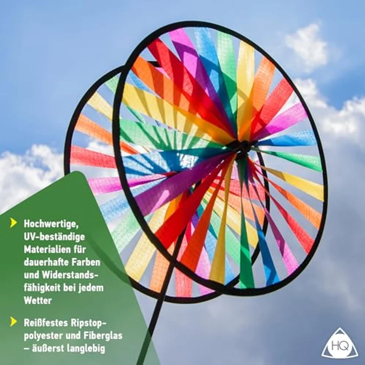HQ Design Windspiration - Magic Wheel, UV-beständiges und wetterfestes Windspiel für Garten, Terrasse und Balkon, Triple Banner Rainbow, inklusive Standstab – Bild 4