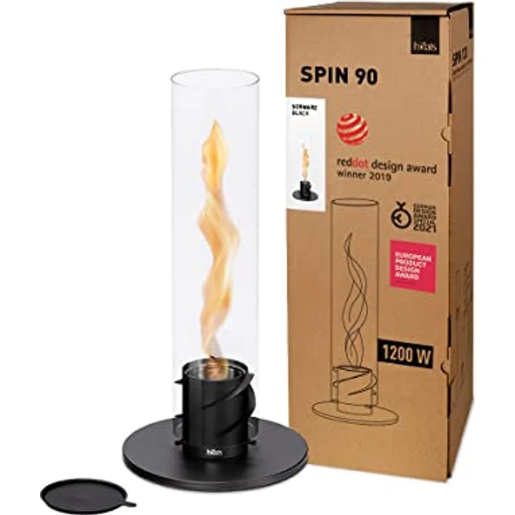 höfats - Spin 90 Schwarz - Tischkamin für Indoor und Outdoor - Tischfeuer, Windlicht, Gartenfackel und Bioethanolkamin aus Edelstahl – Bild 1