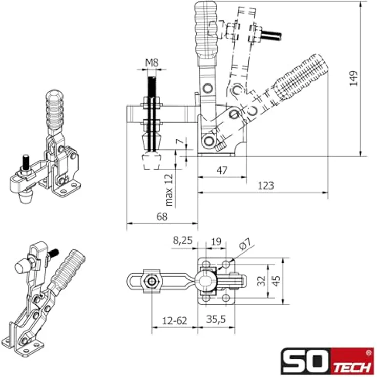 SO-TECH Kniehebelspanner 2er Set, Haltekraft bis 227 kg, rot, ideal für präzise Montage und Fixierung – Bild 5