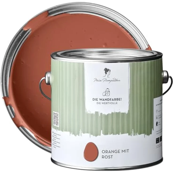 MissPompadour Wandfarbe Orange mit Rost, matte Innenfarbe mit sehr hoher Deckkraft, 2,5 L, geruchsneutral und spritzfrei, wasserbasiert – Bild 1