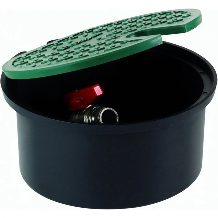 Cepex Bewässerungsventilbox Ventilschacht rund, 110 mm Höhe mit 3/4″ Schlauchventil, korrosionsfrei und UV-beständig
