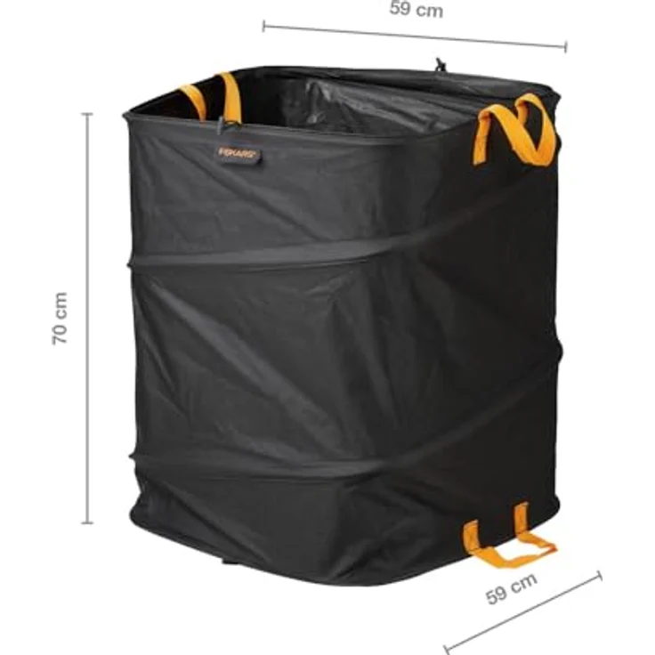Fiskars Großer PopUp-Gartensack mit Griffen, Platzsparend faltbar, Fassungsvermögen: 219 L, Höhe: 70 cm, Breite: 56 cm, Schwarz-Orange, Ergo, 1028373 – Bild 2