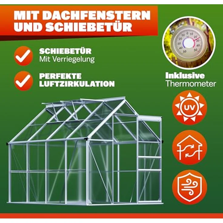 GARDEBRUK® Gewächshaus Aluminium 4,8m² 250x190cm, inkl. 2 Dachfenster, stabil und wärmedämmend für Pflanzenanbau und Aufzucht, 7,63m³ – Bild 5