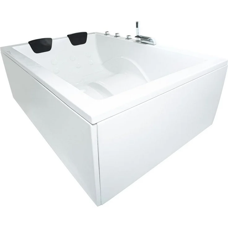 Basera® Badewanne XXL Wave 180 x 130 cm, Komplett-Set mit Wasserfall, 7 Farben LED, Kopfstützen in Hochglanz Weiß