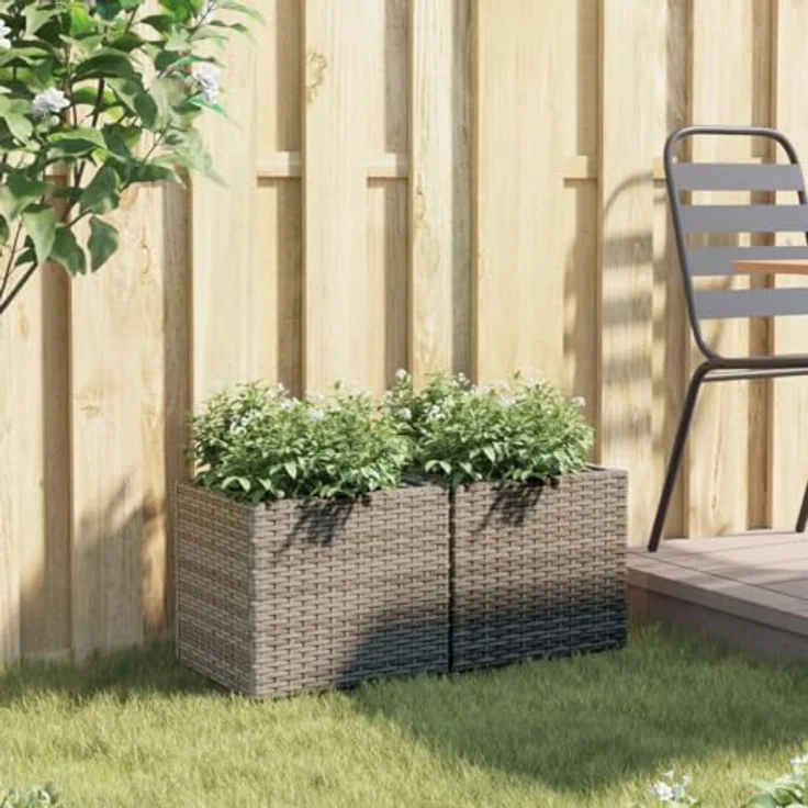 vidaXL Pflanzkübel 2 STK. Grau 36x30x32 cm Polyrattan mit langlebigem PE-Rattan-Material – Bild 3