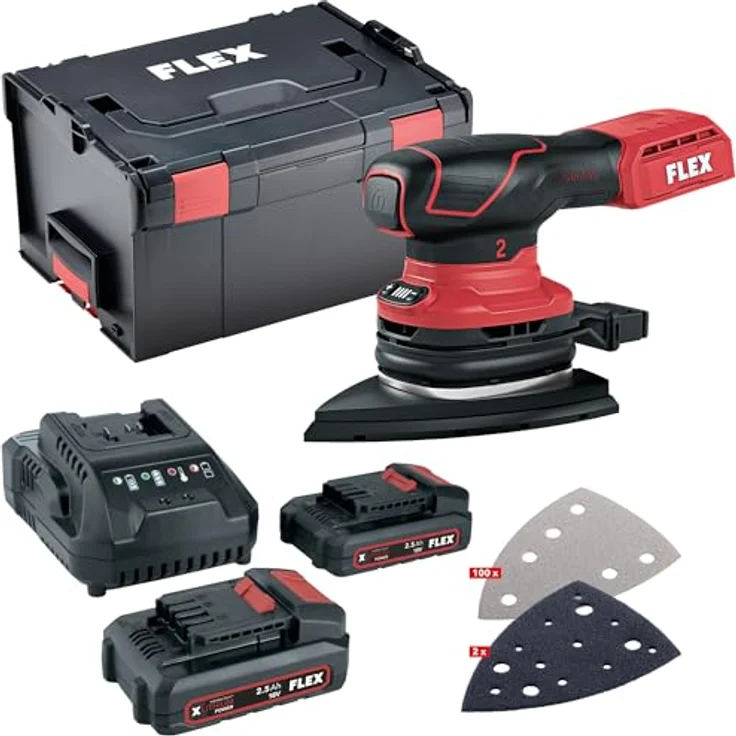 FLEX Akku-Deltaschleifer ODE 2-100 18-EC, 18 V mit Drehzahlregelung, Schutzauflage und Staubsack, inkl. Akku Set P-Set 22 Q und Schleifpapier-Set – Bild 1
