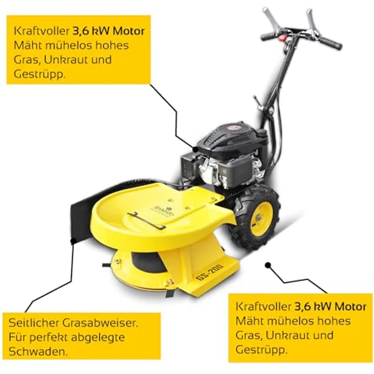BAMATO Hochgrasschneider GS-200, Benzin-Rasenmäher mit LONCIN Motor, 580 mm Schnittbreite, 3,6 kW Leistung, höhenverstellbarer Lenkholm – Bild 5