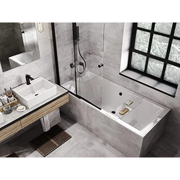 Besco BADLAND QUADRO SLIM Badewanne, Rechteckige Acryl Wanne 165x75 cm, Weiß, Komplettset mit Füßen und Chrom Automatik Ablaufgarnitur 3in1