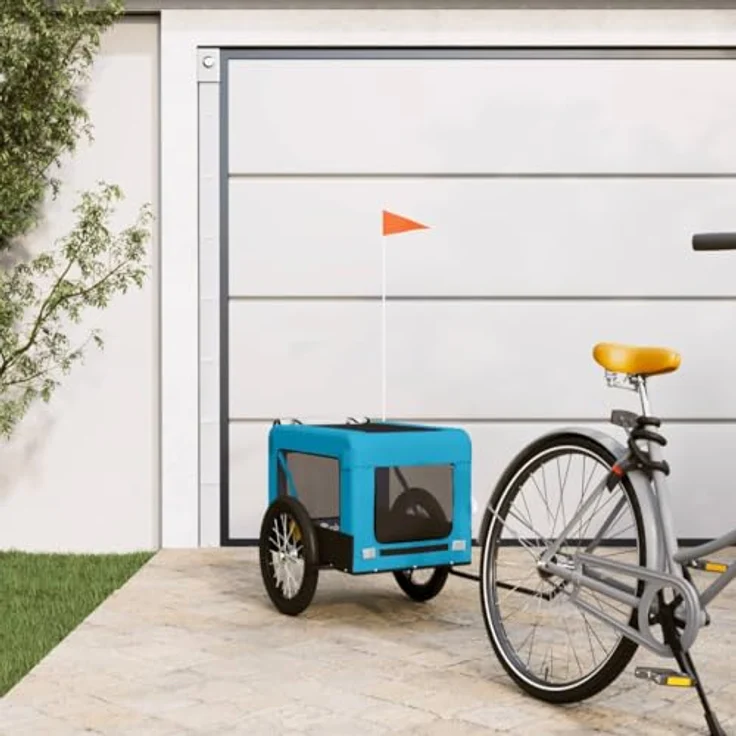 vidaXL Hunde-Transportbox Fahrradanhänger Blau und Schwarz Oxford-Gewebe Eisen mit PVC-Dach und Reflektoren – Bild 2
