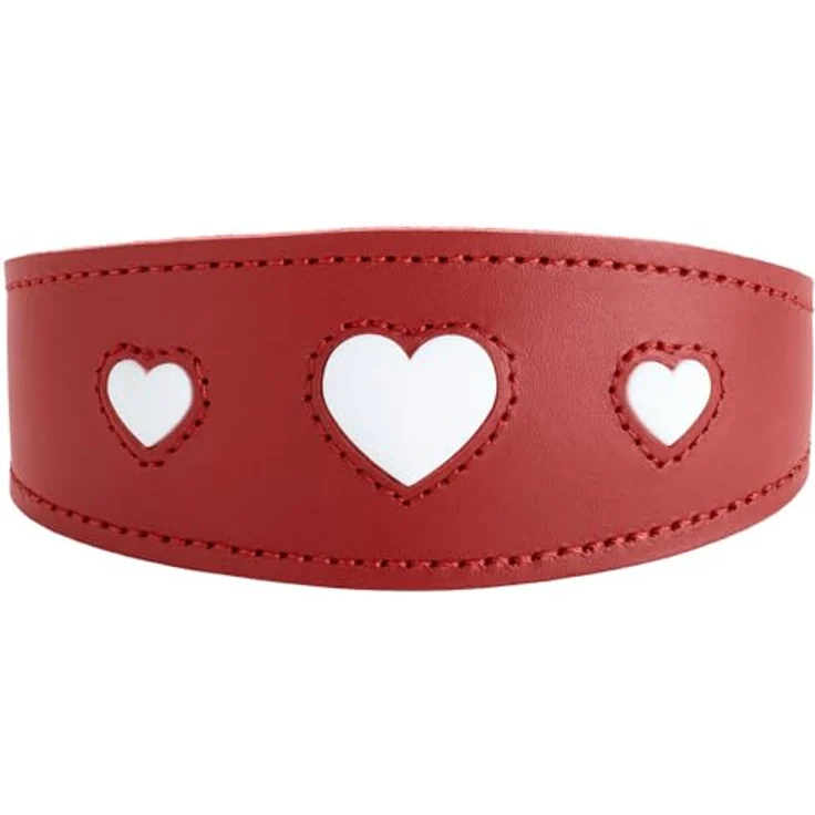 Hunter Windhund Love Halsband 32/XS, Rot/Schwarz, Rindnappaleder mit Polsterung und Herz-Zierelementen, Halsband + Leine – Bild 1