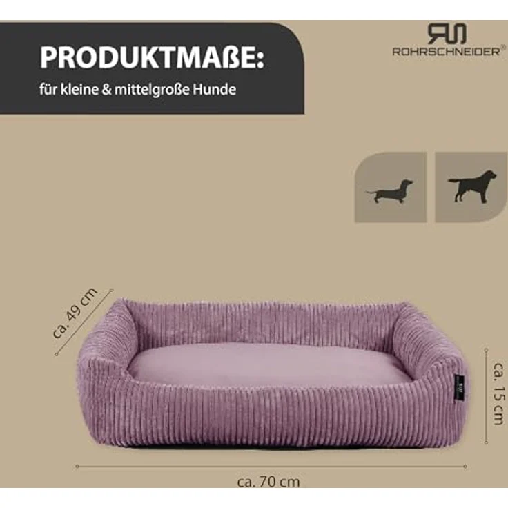 Rohrschneider Hundebett waschbar | mit Hundekissen Cord | für kleine und mittelgroße Hunde | inkl. Gassibeutel (Altrosa, Cordstoff breit) – Bild 3